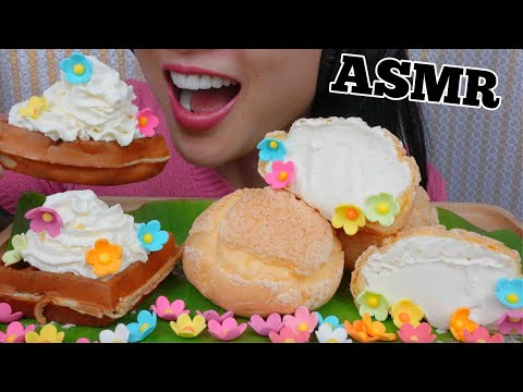 ASMR CREAM PUFFS PASTRY + WAFFLES WHIPPED CREAM (SOFT RELAXING EATING SOUNDS) NO TALKING | SAS-ASMR