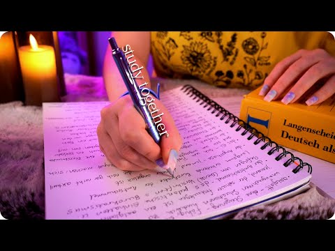 ASMR Studying Together 1 HOUR | Inaudible Whisper, Soothing Rain & Night Ambience, Writing Sounds ✍️