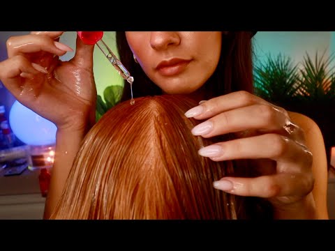 ASMR Relaxing Scalp Massage + Hair Care Treatment 💛 head massage, scalp scratching + hair brushing