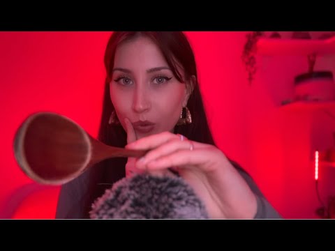 ASMR scooping & eating your face with a wooden spoon (mouth sounds & inaudible whispering)
