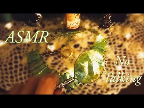 ASMR • Through the Magnifying Looking Glass; Tapping Sounds of Aventurine Crystal Necklace & Bottles
