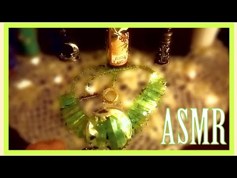 ASMR • Whisper Through the Magnifying Glass Tingly Sounds of Aventurine Crystal Necklace & Bottles