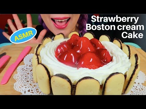 ASMR STRAWBERRY BOSTON CREAM CAKE | 딸기 보스턴 크림 케이크 리얼사운드 | CURIE. ASMR