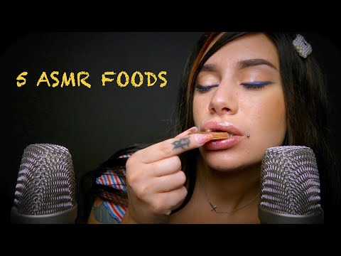 ^ 5 FOODS FOR ASMR ^ (Crunchy, Sticky, Eating Sounds) No talking