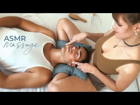 ASMR Gesichtsmassage + treatment on my boyfriend [german | deutsch]