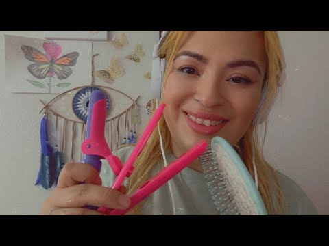 ASMR| Straightening & curling your hair- brushing real hair- personal attention 💤