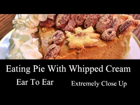 Binaural ASMR Eating Pie With Whipped Cream, Mouth Sounds (Ear To Ear, Extremely Close Up)