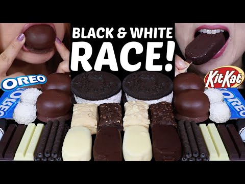 ASMR BLACK & WHITE CHOCOLATE RACE! OREO DIP AND STICKS, MINI ICE CREAM BARS, BIG MARSHMALLOWS 먹방