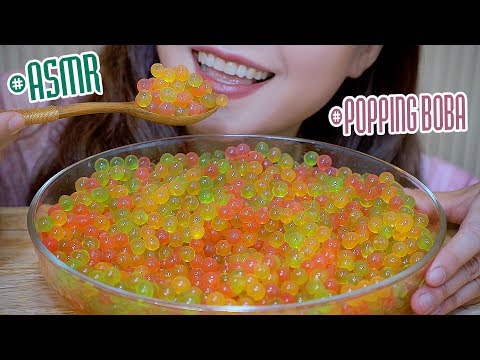 ASMR eating COLORFUL POPPING BOBA (FROG EGGS) , POPPING AND SOFT EATING SOUNDS | LINH-ASMR