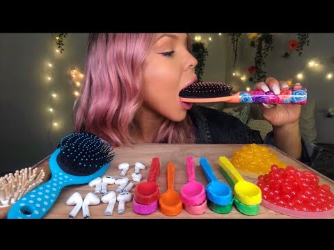ASMR MOST POPULAR EDIBLE FOOD FOR ASMR (EDIBLE SPOONS HAIRBRUSH AIRPODS POPPING BOBA) EATING SOUNDS