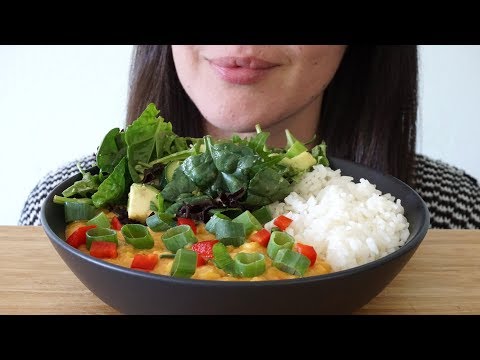 ASMR Eating Sounds: Corn Chowder, Rice & Salad (No Talking)