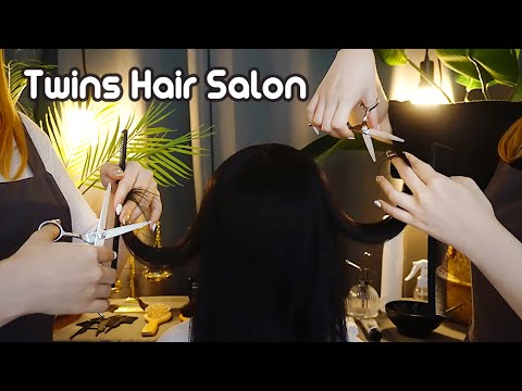 ASMR Twins Hair Salon👭✂ haircut, dyeing, shampoo, brushing, spray