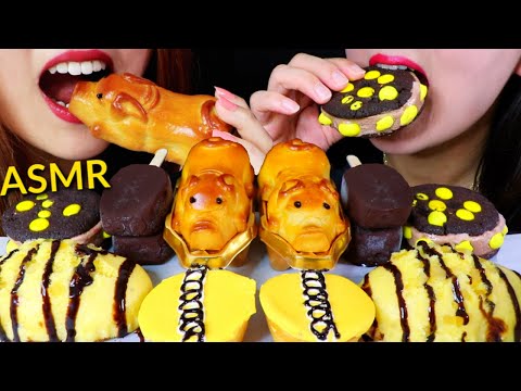 ASMR BLACK & YELLOW FOODS (Piggy Mooncakes, Cupcakes, Mango Ice Cream) 리얼사운드 먹방 | Kim&Liz ASMR