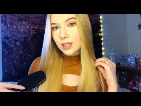 Relaxing Hair Play & UPCLOSE Brushing ASMR |Some Whispers and Mouth Sounds