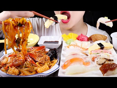 ASMR 초밥, 해물볶음짬뽕우동(야끼우동) 먹방 | Sushi and Spicy Seafood Udon Noodles | Eating Sounds Mukbang