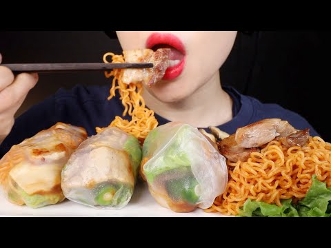 ASMR Samgyupsal and Bibimmyeon Rolls | Korean BBQ Pork Belly | Fusion Food | Eating Sounds Mukbang