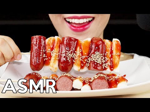 ASMR Hot Dog & Rice Cake Skewer | Korean Street Food 소떡소떡 리얼사운드 먹방 No Talking Eating Sounds