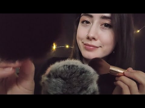 ASMR | Face and Fluffy Mic Brushing with Up-Close Whispers