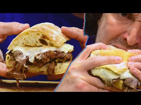 ASMR DOUBLE STACKED 🍆🍆 Fried Eggplant ROAST BEEF Sandwich on GARLIC CIABATTA 먹방