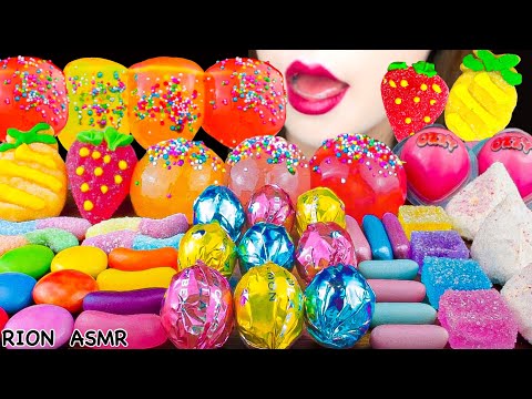 【ASMR】POPPING CHOCOLATE,FRUITS JELLY,PEACH GUMMY,COLORFUL CHOCOLATE  MUKBANG 먹방 EATING SOUNDS