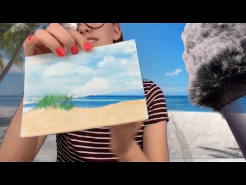 ASMR// Watercolor Painting a Beach at the Beach// Brush Sounds+ Beach Sounds+ Whispering+ Tapping//