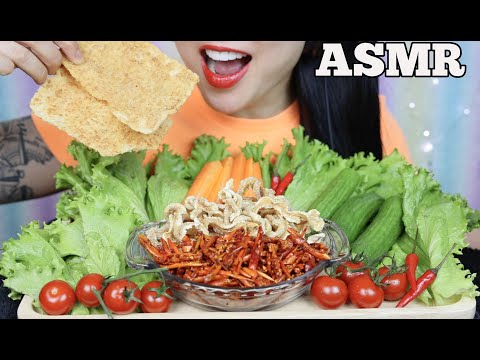 ASMR FRIED CHILI + PORK RINDS + VEGGIES | SATISFYING CRUNCHY EATING SOUND (NO TALKING) | SAS-ASMR