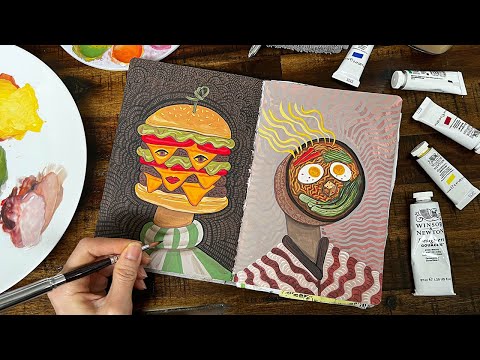 PAINT WITH ME ♦ Chatty Art Vlog ft Food Portraits (Burger Head)