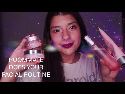 ASMR NIGHTTIME FACIAL ROUTINE - ROOMMATE GUVE YOU PERSONAL ATTENTION 😌