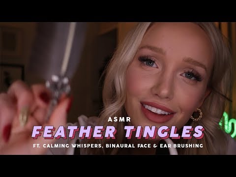 ASMR FEATHER TINGLES! | whispers, face + ear brushing, personal attention, sleep hypnosis…