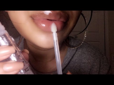 ASMR ~ Up Close Mouth Sounds + Lipgloss Application (wet and tingly)