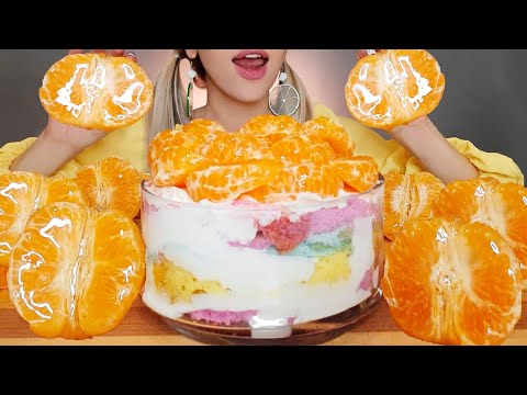 ASMR  TANGHULU TANGERINE RAINBOW CAKE | CANDIED FRUIT EATING SOUNDS MUKBANG