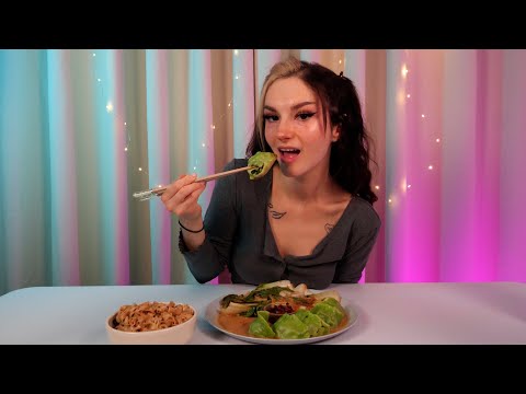 ASMR MUKBANG | Spicy Noodles, Vegetable Dumplings, & Crunchy Bokchoy