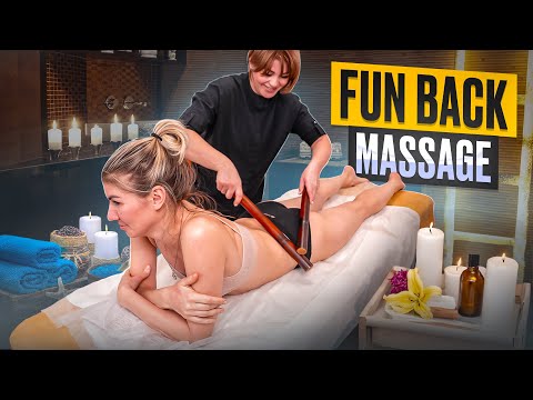 FUNNY MODELING AND RELAXING BACK MASSAGE WITH MASSAGE JARS FOR CHARMING TATIANA