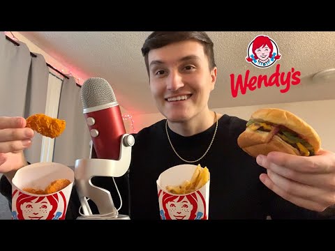 ASMR Wendy’s Burger and SPICY Nuggets Mukbang 🍔🍗 (eating sounds)