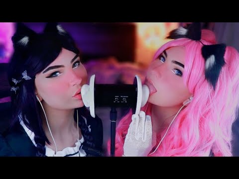 ASMR Slow Twin Ear Licking - Deep, Intense Ear Noms at The Tingle Cafe w/ Kisses & Glove Sounds