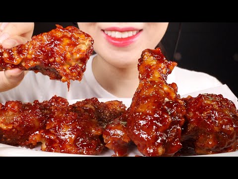 ASMR Sweet and Spicy Korean Fried Chicken | Yangnyeom Chicken | Eating Sounds Mukbang