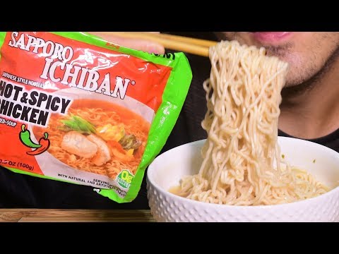 ASMR HOT n SPICY ! Chicken Noodle Ramen (Review + Close Eating Sound) | Nomnomsammieboy