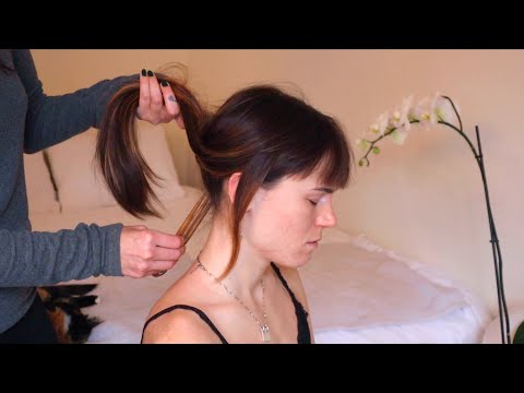 ASMR acupressure massage and tingly hair play on Ella (whisper)