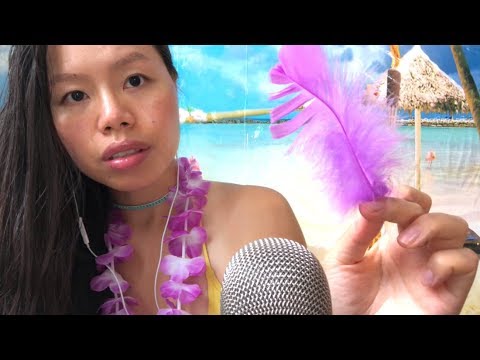 ASMR Face + Feather Brushing on OUR BEACH VACATION IN HAWAII! Visual Triggers! (Role Play, Part1) 🏖