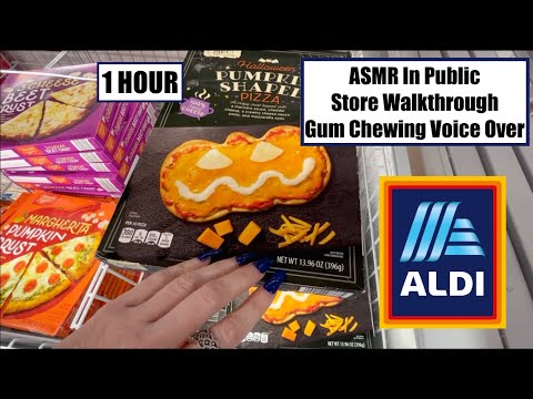 1 Hour ASMR ALDI Walkthrough | Gum Chewing Whispered Voice Over | Extended Car Tapping at End