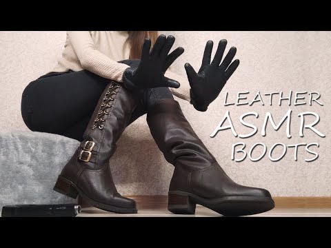 ASMR Leather Gloves and High Boots  | Jeans Stroking | Fabric Sounds