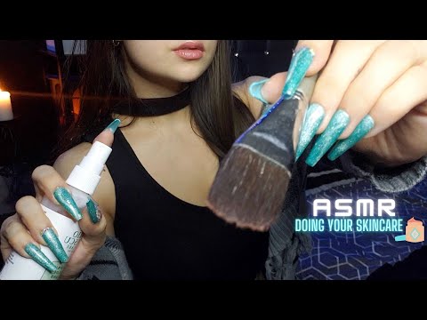 ASMR Doing Your Skincare, Face Touching, Tapping, Personal Attention,Face Massage Whispered Roleplay