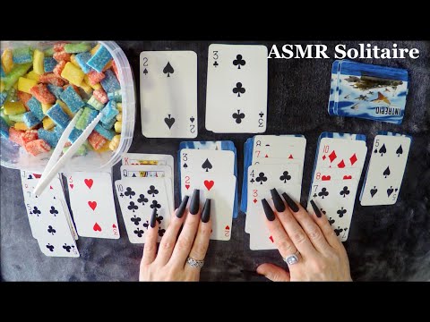 ASMR Eating Gummies & Solitaire Game Play | Whispered, Long Nails
