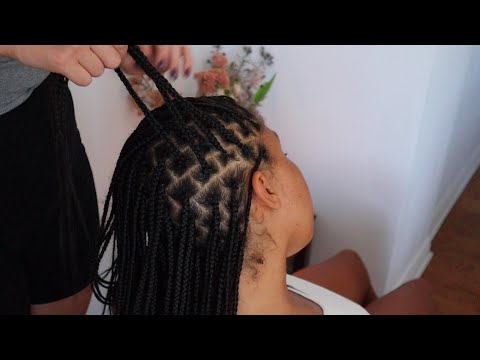 ASMR scalp and braid oiling, hair play and massage on Adrianna (travel series, unintentional)