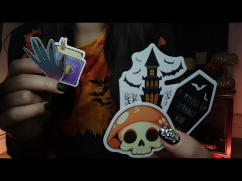 ASMR Tracing, Tapping, Pointing, Describing Halloween Stickers, with Mouth Sounds