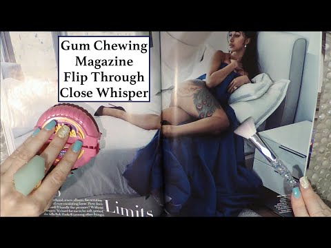 [ASMR] Gum Chewing Magazine Flip Through | Close Whisper | Makeup Brush