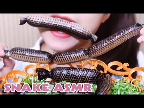 ASMR SNAKE Sausages with water spinach , exotic food (Eating Sound) No Talking | LINH-ASMR