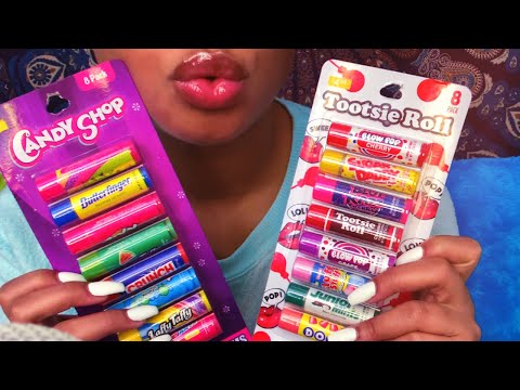 ASMR | Candy Flavored Chapstick  🍬🍫 Tapping / Try On 👅