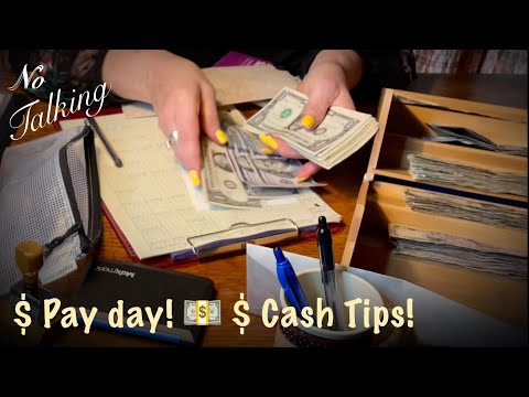 ASMR~Retro Cash tip payouts! (No talking) Cash & coin count~Account of food servers tips~Old school.