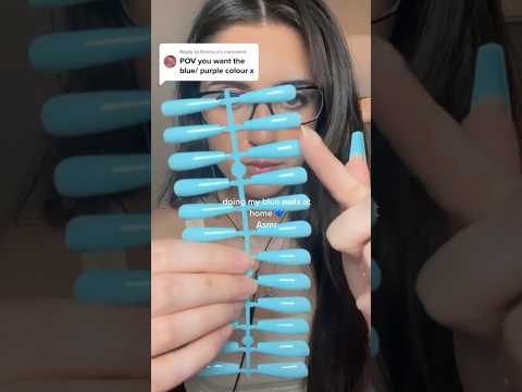 girl does her fake nails at home 💙 blue edition 💙 #asmr #shorts #shortsvideo